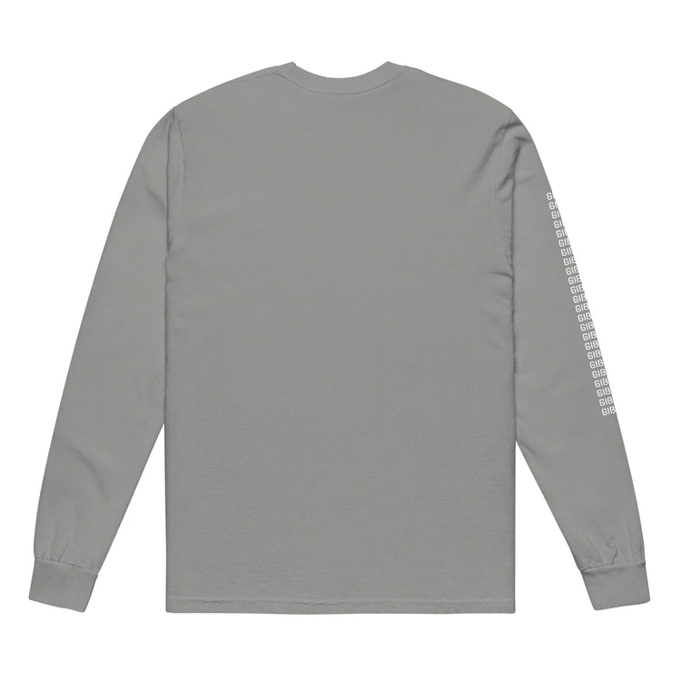 Back view of gray TV Bear shirt with plain design and GIBO text on the sleeve. Comfortable and durable heavyweight cotton material.