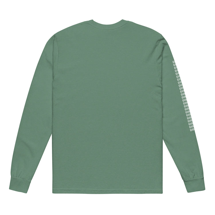 Back view of green TV Bear shirt with plain design and GIBO text on the sleeve. Durable and versatile heavyweight cotton for everyday wear.
