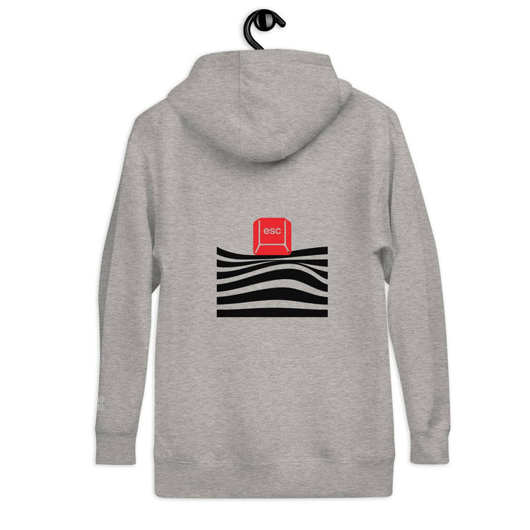 Back view of the gray hoodie showcasing a red &