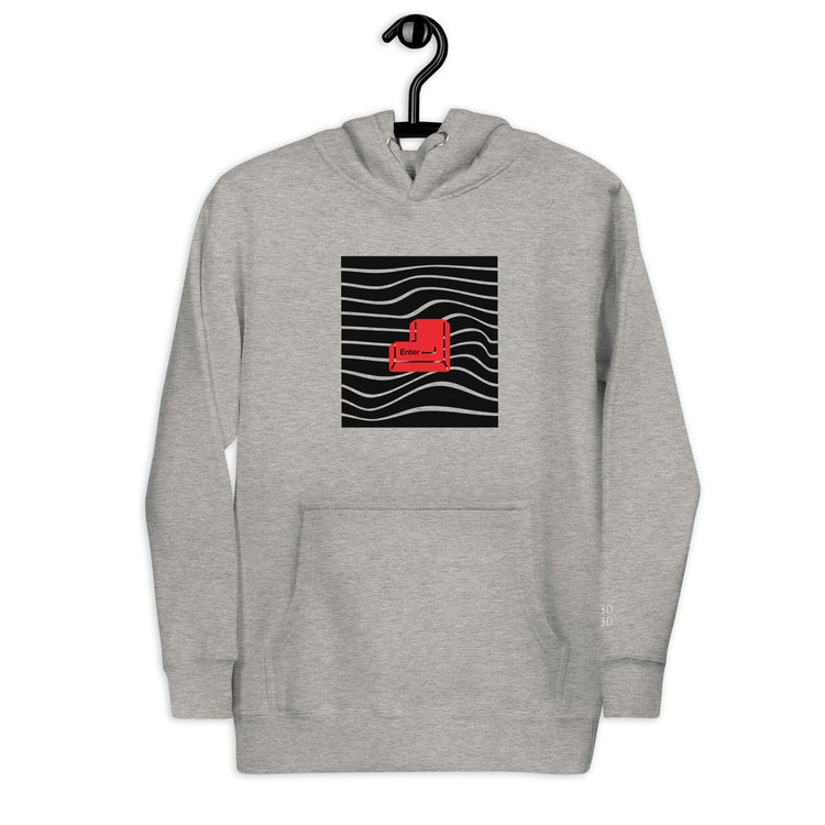 Gray unisex hoodie with a red &