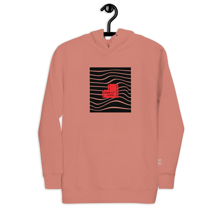 Peach unisex hoodie featuring a red &