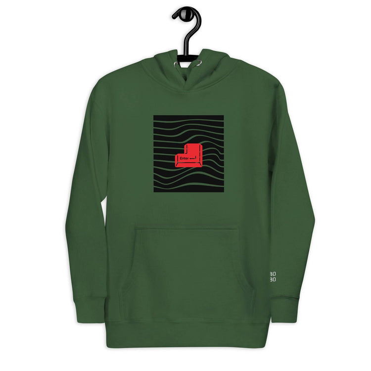 Green unisex hoodie with a red &