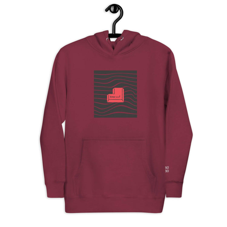 Maroon unisex hoodie with a vibrant red &
