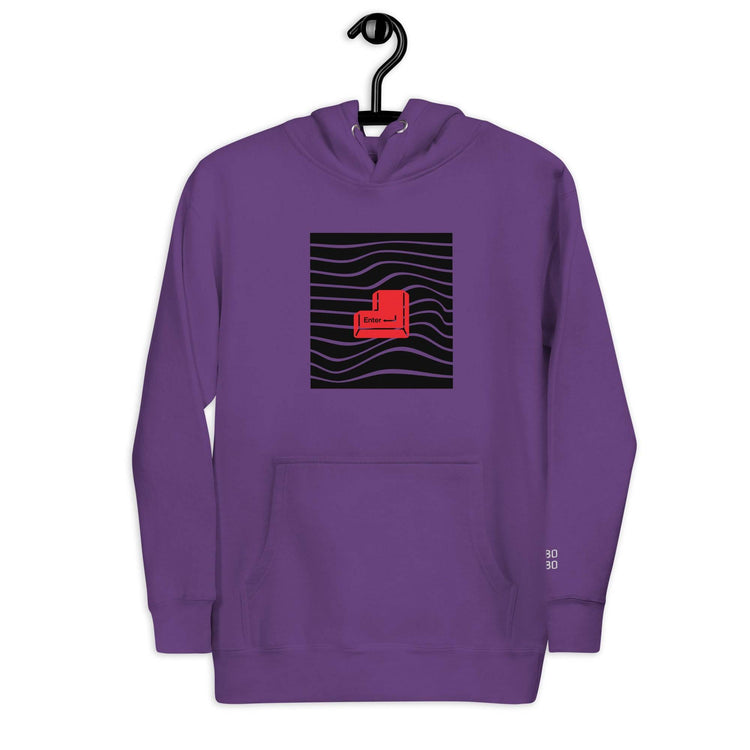 Purple unisex hoodie with a red &