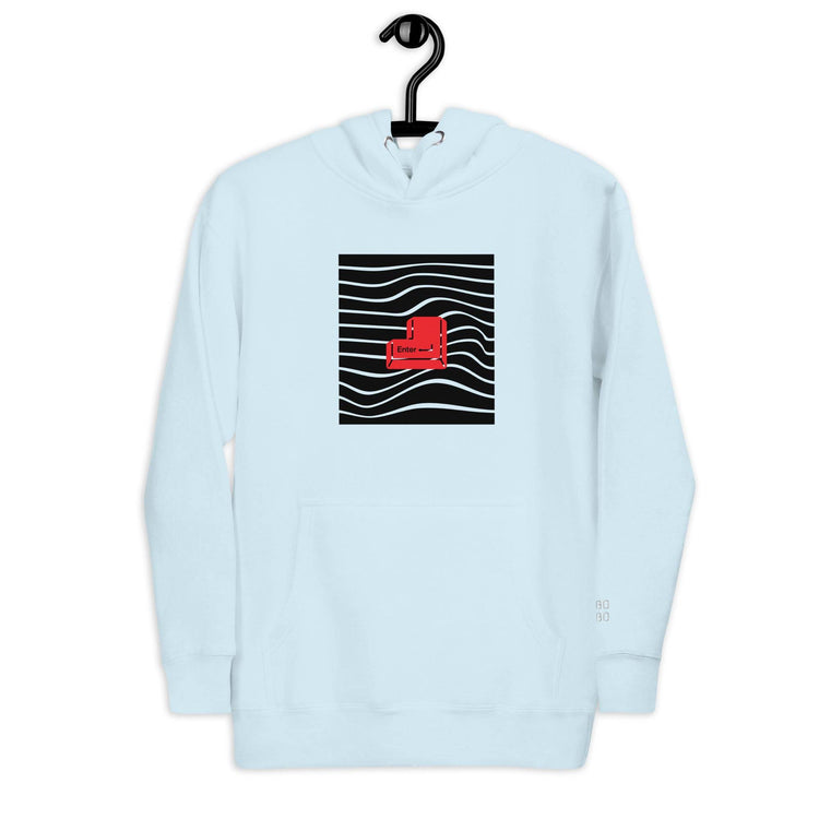 Light blue unisex hoodie with a red &