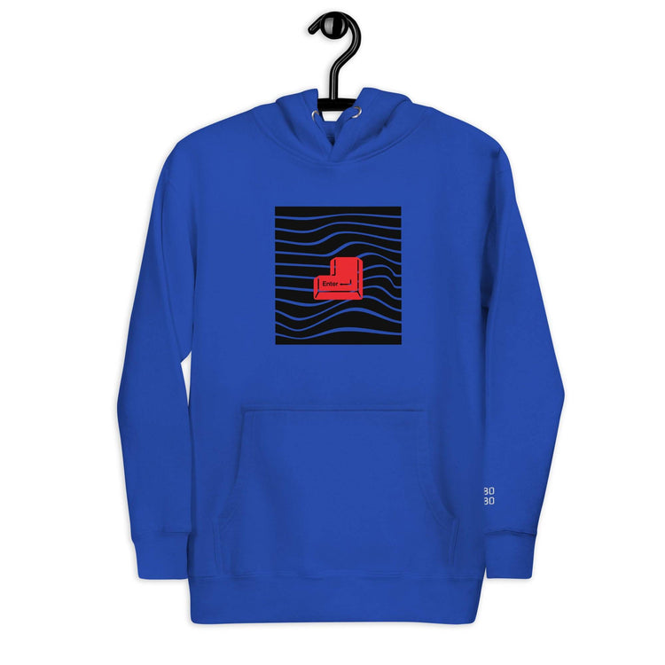 Royal blue unisex hoodie with a bold red &