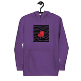 Purple unisex hoodie with a red &