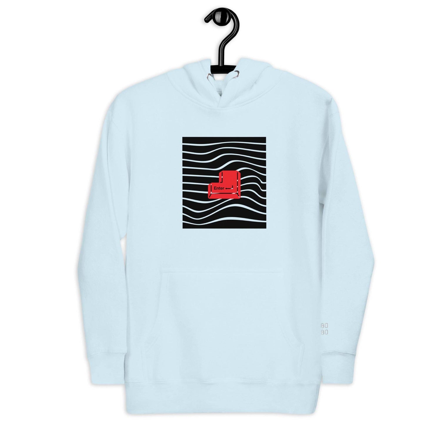 Light blue unisex hoodie with a red &