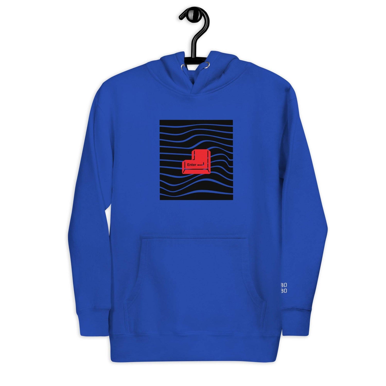 Royal blue unisex hoodie with a bold red &